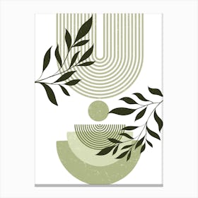 Abstract Geometric Botanical Leaves Pattern Concentric Circles Canvas Print