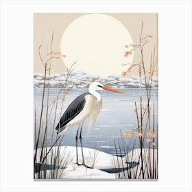 Winter Bird Painting Stork 1 Canvas Print