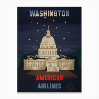 Washington, American Airlines Vintage Travel Poster Canvas Print