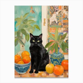Black Cat With Oranges 3 Canvas Print