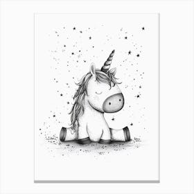 Unicorn Black & White Illustration 2 Canvas Print