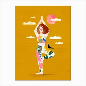 Yoga Girl With Bird 2 Canvas Print