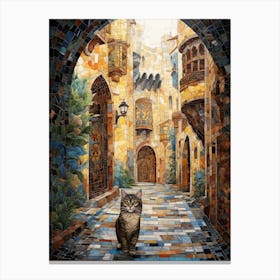 Mosaic Cat In Medieval Street Canvas Print
