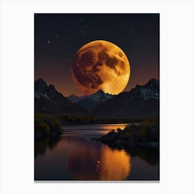 Full Moon Over Lake Canvas Print