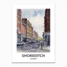Shoreditch, London 2 Watercolour Travel Poster Canvas Print