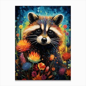 Raccoon In Flowers Canvas Print