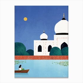India Vintage Travel Poster, Taj Mahal Minimalist Canvas Print