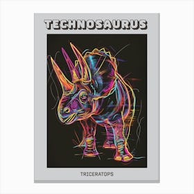 Neon Triceratops Line Illustration 1 Poster Canvas Print