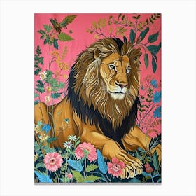 Floral Animal Painting Lion 4 Canvas Print