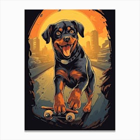 Rottweiler Dog Skateboarding Illustration 3 Canvas Print