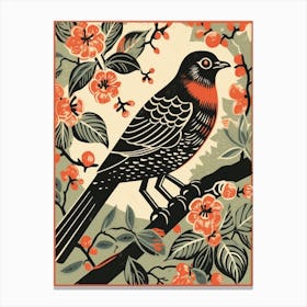 Vintage Bird Linocut Cuckoo 4 Canvas Print