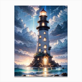 A Lighthouse In The Middle Of The Ocean 8 Canvas Print