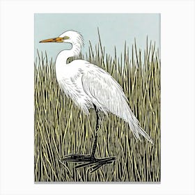 Egret 3 Linocut Bird Canvas Print