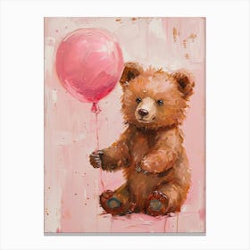 Cute Brown Bear 1 With Balloon Canvas Print
