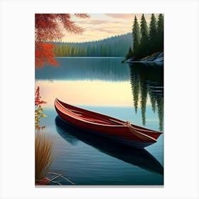 Canoe On Lake Water Waterscape Crayon 1 Canvas Print