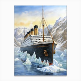 Titanic Ship In Icebergs2 Canvas Print