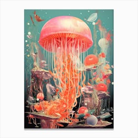 Jellyfish Retro Space Collage 4 Canvas Print
