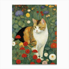 Cat In A Flower Garden (Klimt) Canvas Print