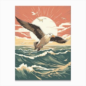 Vintage Bird Linocut Albatross 2 Canvas Print