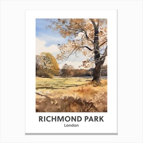 Richmond Park, London 4 Watercolour Travel Poster Canvas Print