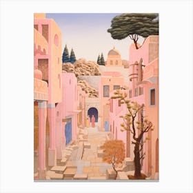 Paphos Cyprus 2 Vintage Pink Travel Illustration Canvas Print