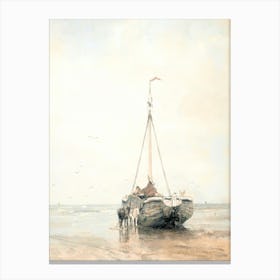 Vintage Painting Boat On The Beach 1 Canvas Print