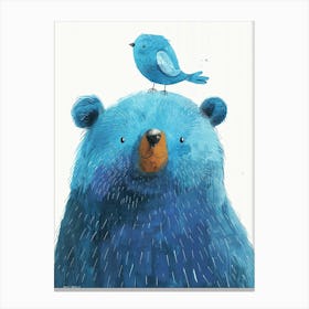 Small Joyful Bear With A Bird On Its Head 19 Canvas Print