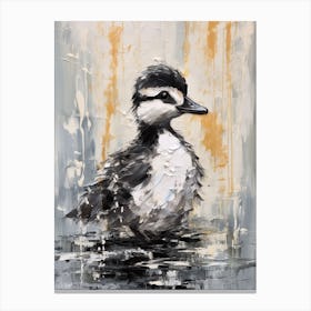 Textured Painting Of A Duckling Black & White Collage Style 1 Canvas Print
