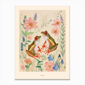 Folksy Floral Animal Drawing Frog Poster Canvas Print
