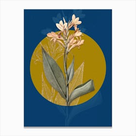 Vintage Botanical Water Canna on Circle Yellow on Blue Canvas Print