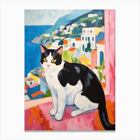 Painting Of A Cat In Positano Italy 1 Canvas Print