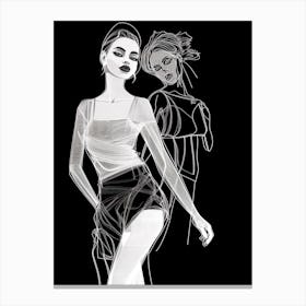 Women Sketch In Black And White Line Art Clear 2 Canvas Print