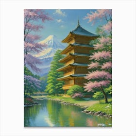 Cherry Blossoms In Spring Cherry Blossoms Mount Fuji Japan Canvas Print