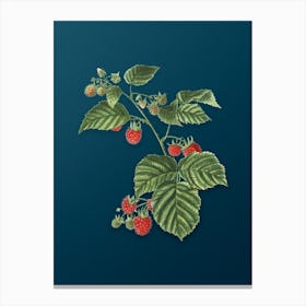 Vintage Raspberry Botanical Art on Teal Blue n.0757 Canvas Print