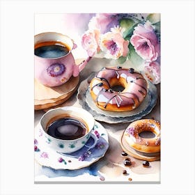 Donuts And Tea, Tablescape Cute Neon 3 Canvas Print
