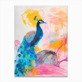 Peacock Colourful Crayon Sketch Canvas Print