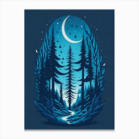 A Fantasy Forest At Night In Blue Theme 68 Canvas Print