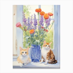 Cat With Gladiolus Flowers Watercolor Mothers Day Valentines 1 Canvas Print