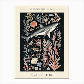 Pelagic Thresher Shark Black Seascape Poster Canvas Print