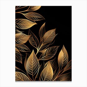 Gold Leaves On Black Background 3 Canvas Print