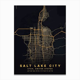 Salt Lake City Utah USA Black And Gold Map Toile