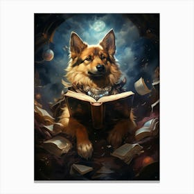 Wolfdog Reading A Book Canvas Print