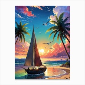 Sailboat At Sunset 6 Canvas Print