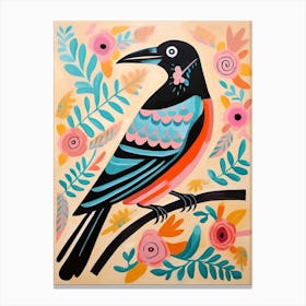 Pink Scandi Magpie 5 Canvas Print