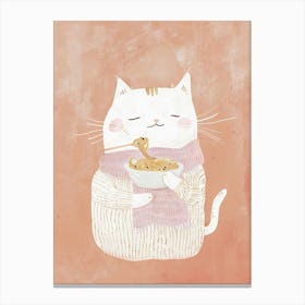 Cosy Cat Pasta Lover Folk Illustration 1 Canvas Print