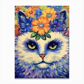 Louis Wain Psychedelic Cat With Flowers 3 Canvas Print