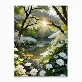 White Flowers In A Pond Canvas Print