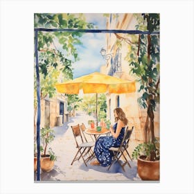 At A Cafe In Korčula Croatia Watercolour Canvas Print