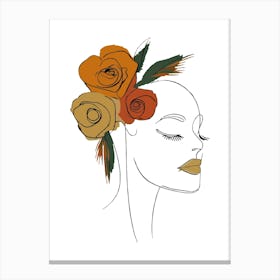 Woman Portrait Monoline Minimalist Hand Drawing Boho Illustration (13) Canvas Print