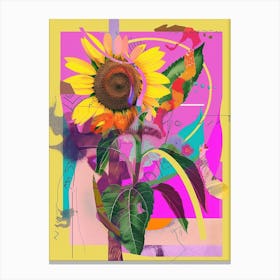 Sunflower 3 Neon Flower Collage Canvas Print